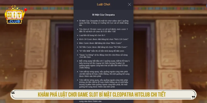 Bí Mật Cleopatra Hitclub Khám Phá Nổ Hũ Ai Cập Hấp Dẫn Nắm rõ luật bí mật Cleopatra Hitclub để nhận jackpot lớn